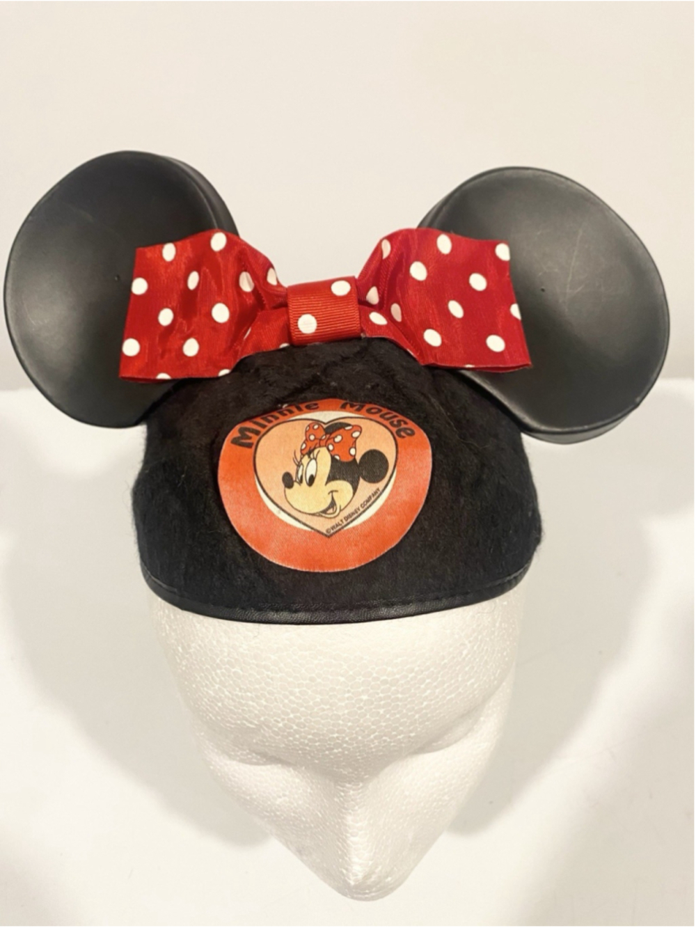 Vintage 1980s Disney Minnie Mouse Ears Hat Red Polka Dot Bow USA Adult Size Felt